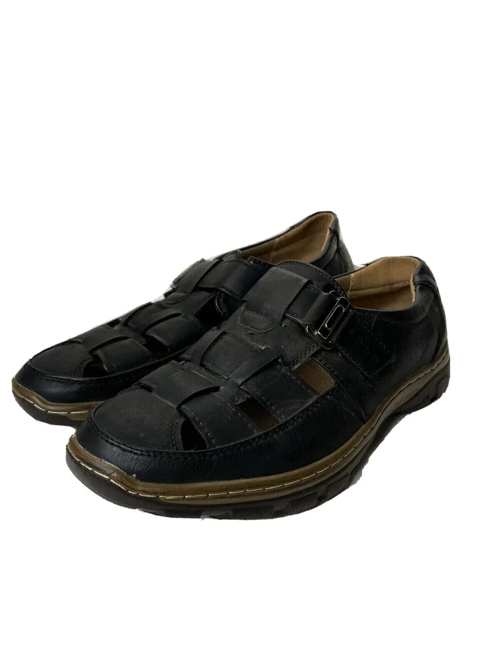 Solo Men Fisherman Sandals Black Leather - Size 9.5 Good Condition!
